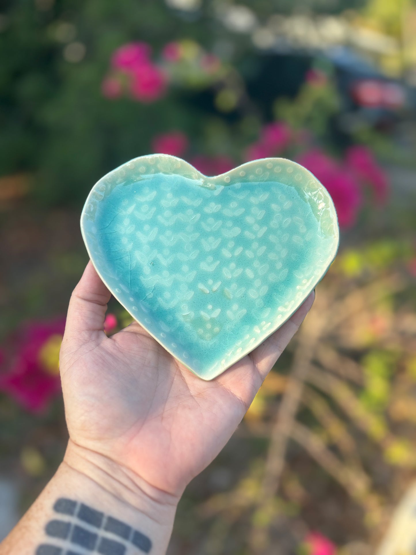 Heart Dish with Water Etched Florals