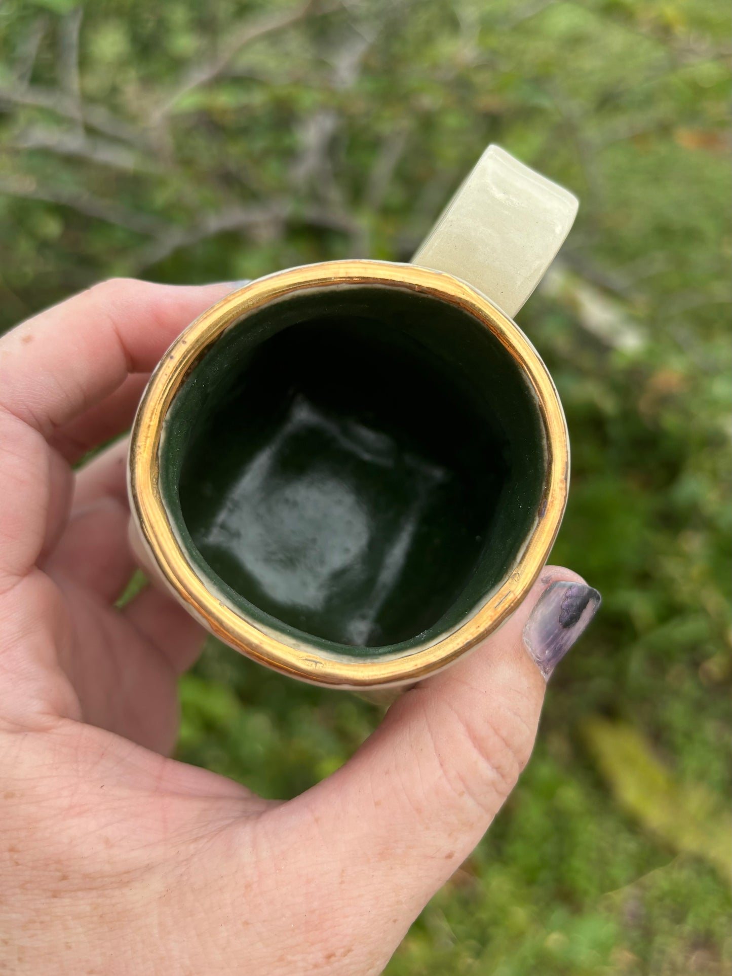 Holiday Flora Demitasse Mug in Greens and Bright Golds