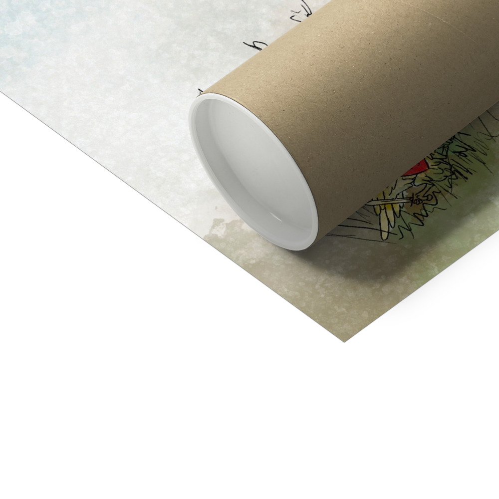 Picture of an art print rolling up into a storage tube.