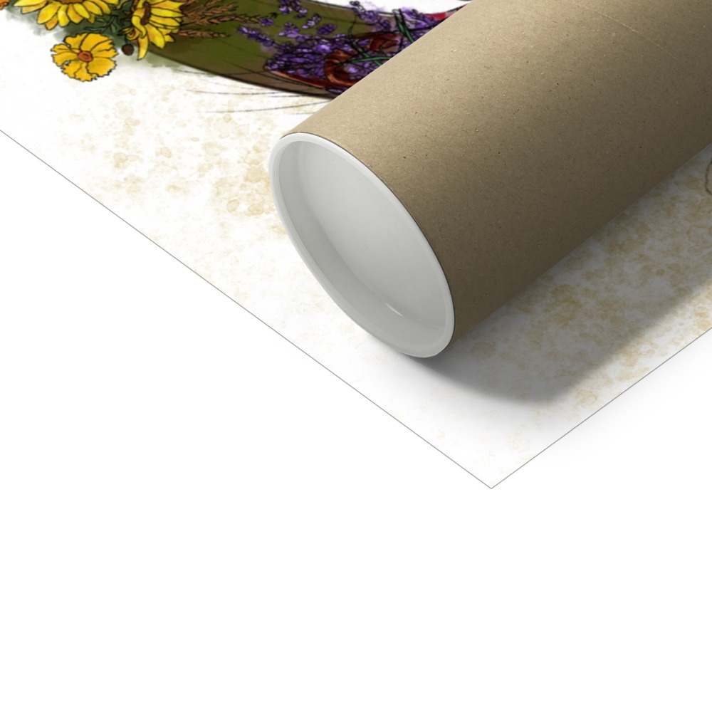 Picture of an art print rolling up into a storage tube.